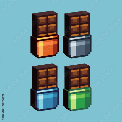 Isometric Pixel art 3d of chocolate bar for items asset. Chocolate bar on pixelated style.8bits perfect for game asset or design asset element for your game design asset.