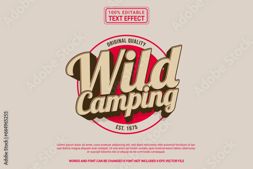 Editable text effect Wild Camping 3d cartoon template style modren premium vector