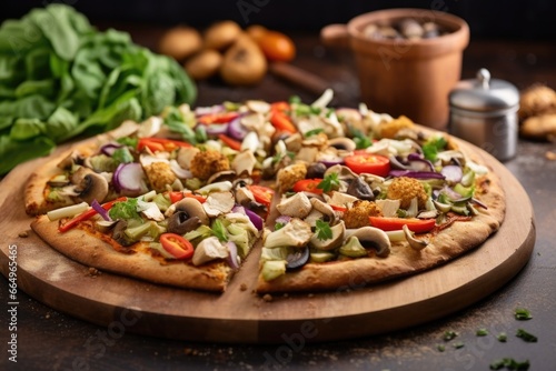 vegan pizza with a variety of vegetable toppings