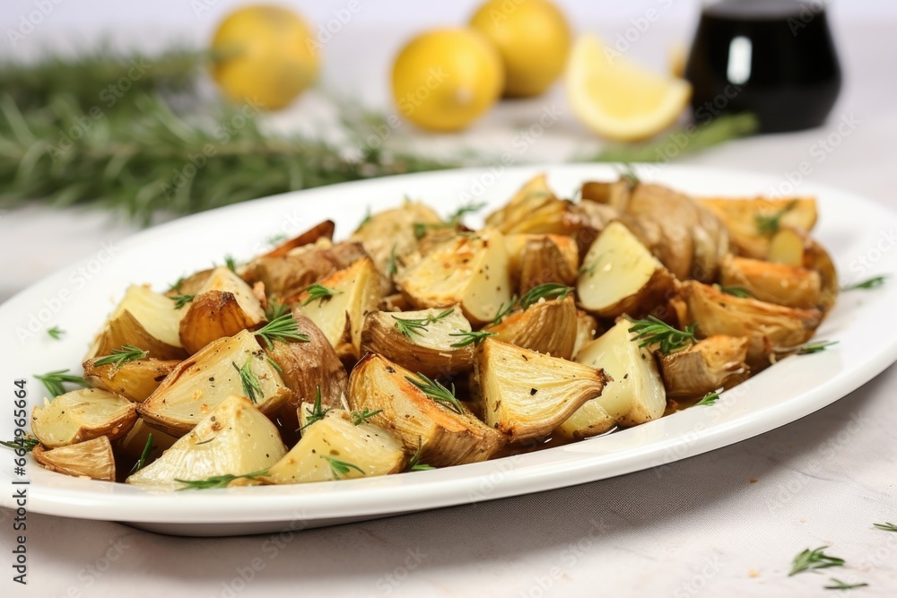 roasted artichoke hearts served on a white ceramic plate roasted artichoke hearts served on a white ceramic plate