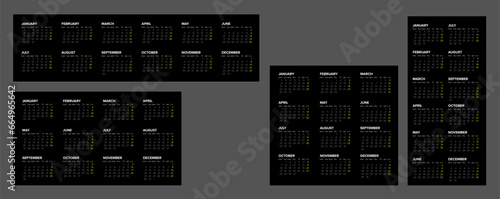 Dark full year calendar templates for the year 2024 (starts monday)
