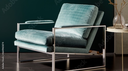 Closeup of mint lounge chair. Modern minimalist home living room interior. materials for furniture finishing © zayatssv