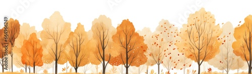 Autumn forest with trees in the style of watercolor painting  in shades of orange and beige. Generative AI