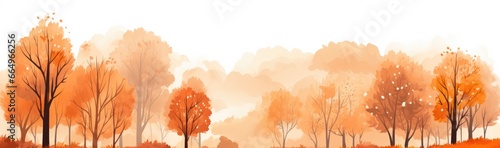 Autumn forest with trees in the style of watercolor painting, in shades of orange and beige. Generative AI