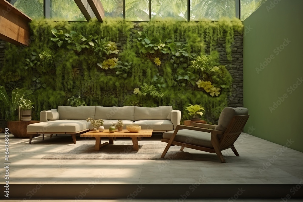 interior design, Vertical wall garden in interior design. generative ai.