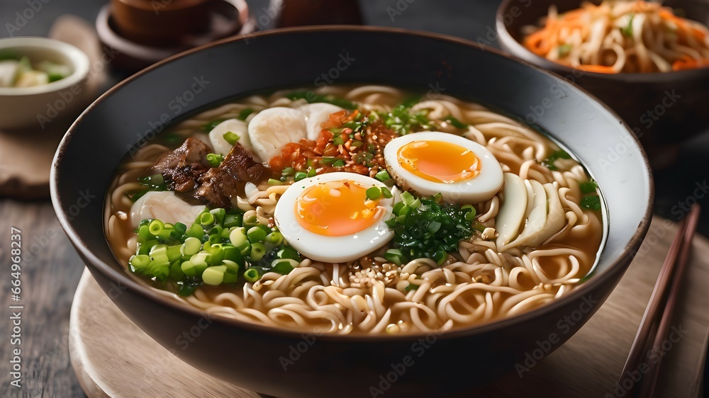 Ramen with delicious soup and perfectly cooked noodles Ramen with delicious soup and perfectly cooked noodles