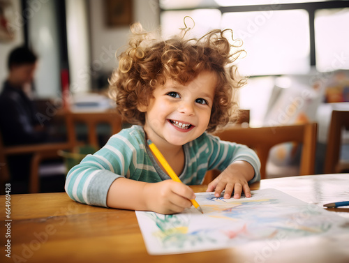 Kind malt Zuhause ein Bild photo