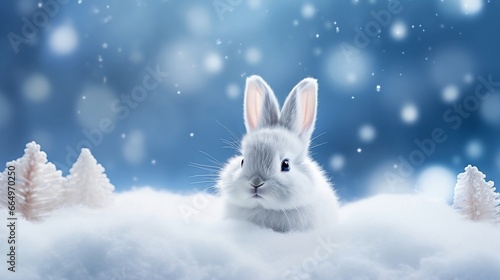 Cute snow bunny in snowy landscape © Andreas