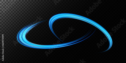 Abstract light lines of speed movement, blue colors. Light everyday glowing effect. semicircular wave, light trail curve swirl, optical fiber incandescent png. EPS10