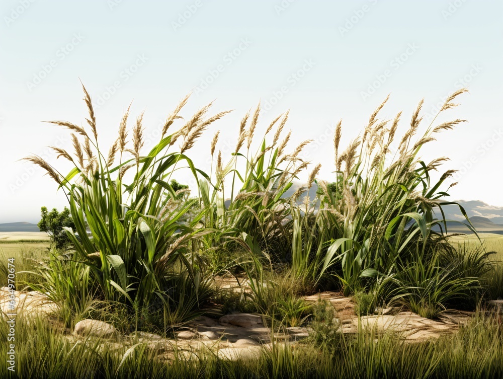 Fototapeta premium Prairies Grasses with Blue Sky View. Grass on Wild Field