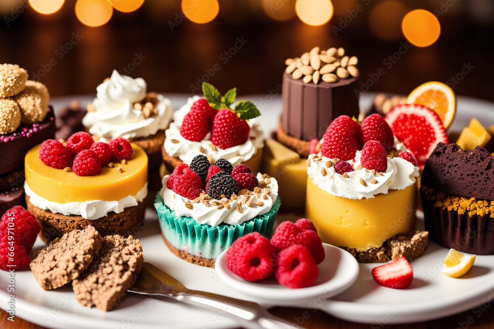 Assortment of cakes with different fillings on a wooden table. Homemade cake. Generative AI Assortment of cakes with different fillings on a wooden table. Homemade cake. Generative AI