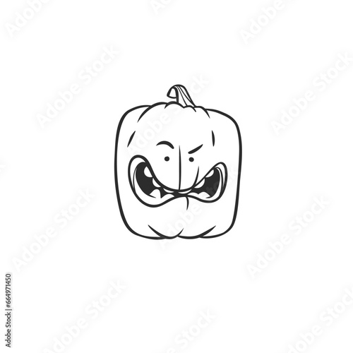 Hand drawn vector abstract graphic,black , line art Jack O lantern happy Halloween pumpkin face outline isolated. Halloween Character outline autumn design concept. Scary horror Halloween symbol icon.