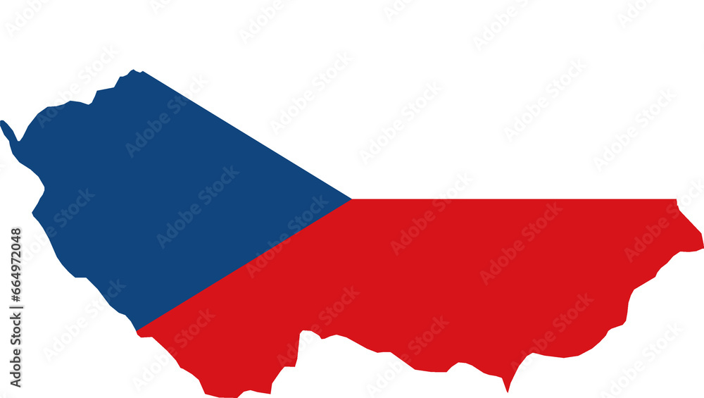 A contour map of Czech Republic. Graphic illustration on a white background with the national flag superimposed on the country's borders - obrazy, fototapety, plakaty 