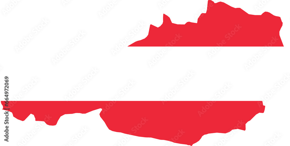 A contour map of Austria. Graphic illustration on a white background with the national flag superimposed on the country's borders - obrazy, fototapety, plakaty 