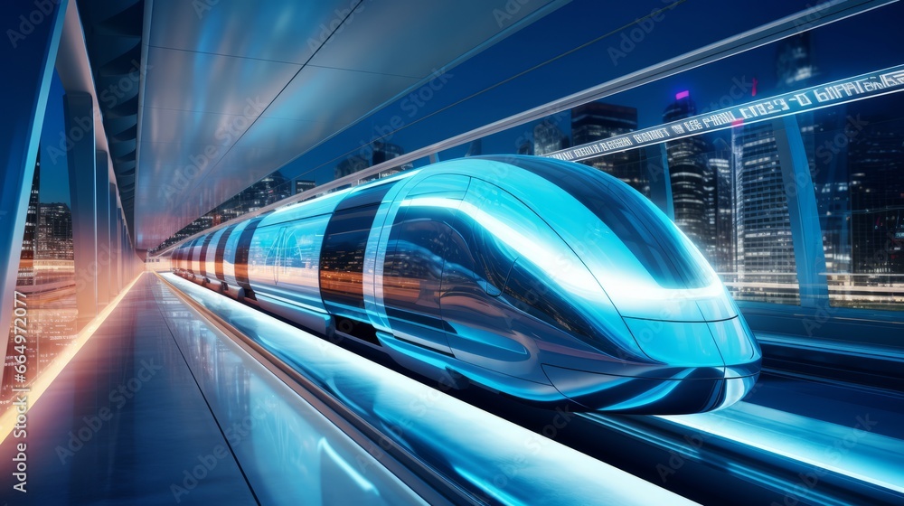 A high-speed maglev train, demonstrating the concept of Hyperloop transport. Generative AI A high-speed maglev train, demonstrating the concept of Hyperloop transport. Generative AI