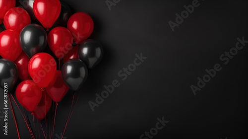 Red and black balloons on a background with copy space. The concept of a holiday or Black Friday, Generative AI