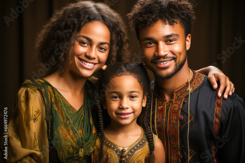 Brazilian family in traditional costume with child