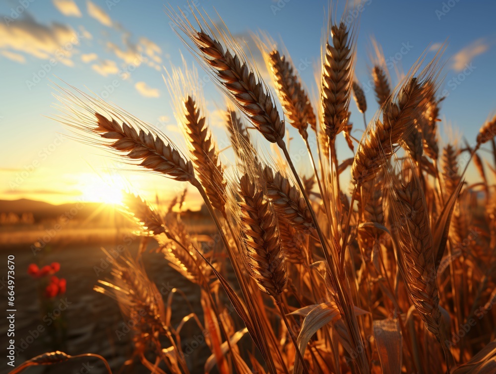 Wheat Fields with a Beautiful Sunset View Wheat Fields with a Beautiful Sunset View