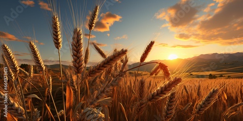 Wheat Fields with a Beautiful Sunset View photo