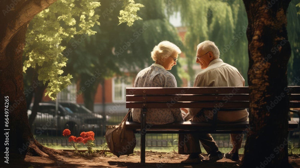 Elderly people on a bench in the park