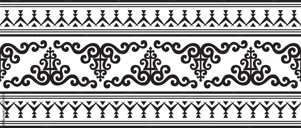 Vector monochrome black seamless Yakut ornament. Endless border, frame of the northern peoples of the Far East. Vector monochrome black seamless Yakut ornament. Endless border, frame of the northern peoples of the Far East.