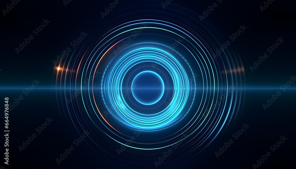 Neon blue circles abstract background.Generative AI