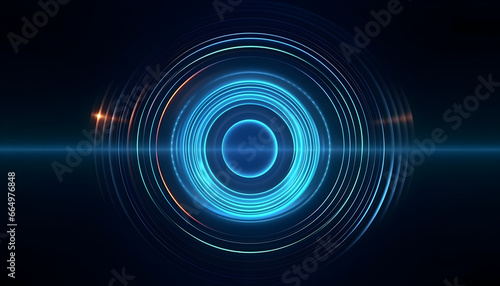 Neon blue circles abstract background.Generative AI