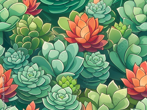 pattern with green leaves of succulent plant