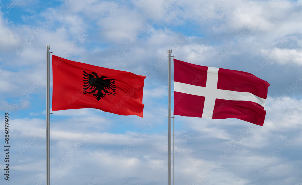 Denmark and Albania flags, country relationship concept