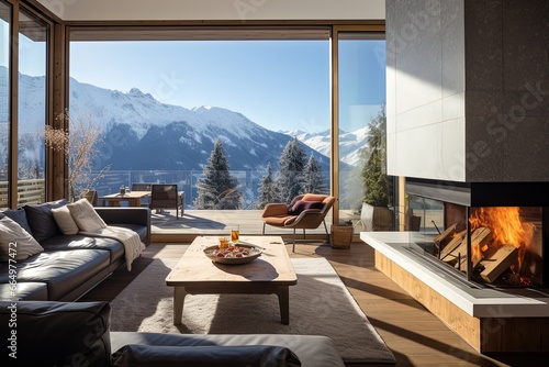 Luxurious Mountain Chalet Interior with French Alps View