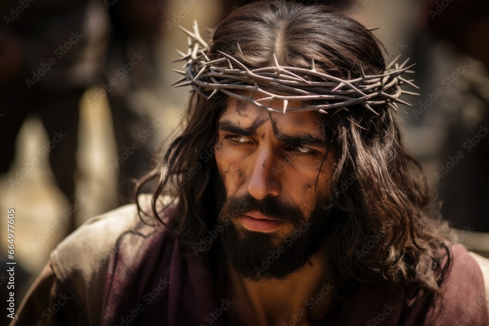 Photorealist image of Jesus Christ with a crown of thorns Photorealist image of Jesus Christ with a crown of thorns
