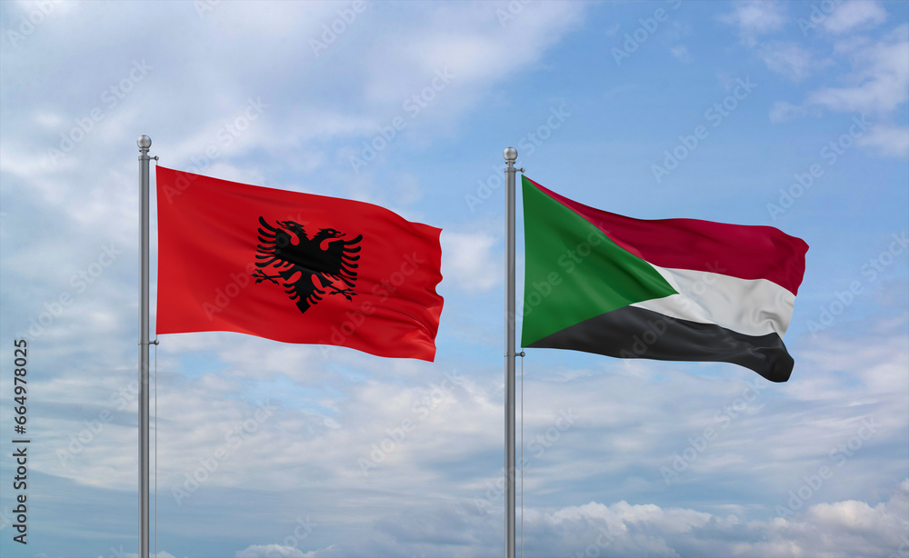 Sudan and Albania flags, country relationship concept Sudan and Albania flags, country relationship concept