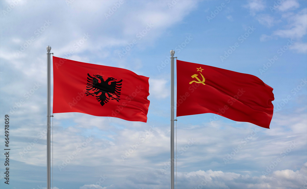 Soviet Union and Albania flags, country relationship concept Soviet Union and Albania flags, country relationship concept