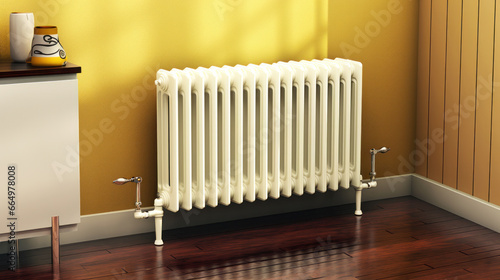 Wallpaper Mural white heating radiator hanging on the wall in the living room, close-up Torontodigital.ca