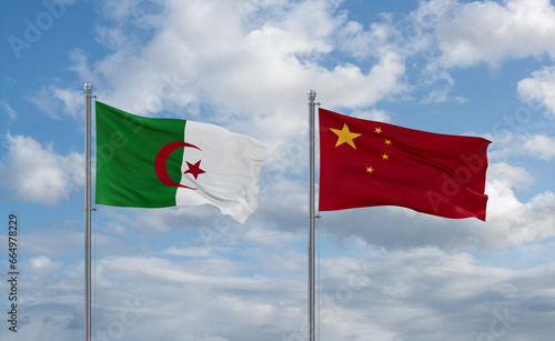 China and Algeria flags, country relationship concept