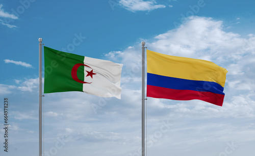 Colombia and Algeria flags, country relationship concept