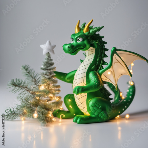 New Year's toy in the form of a green dragon. The symbol of 2024 is a green dragon..