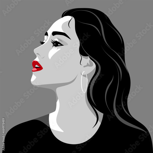1424_Beautiful young woman with black wavy hair and full red lips