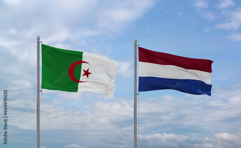 Netherlands and Algeria flags, country relationship concept Netherlands and Algeria flags, country relationship concept