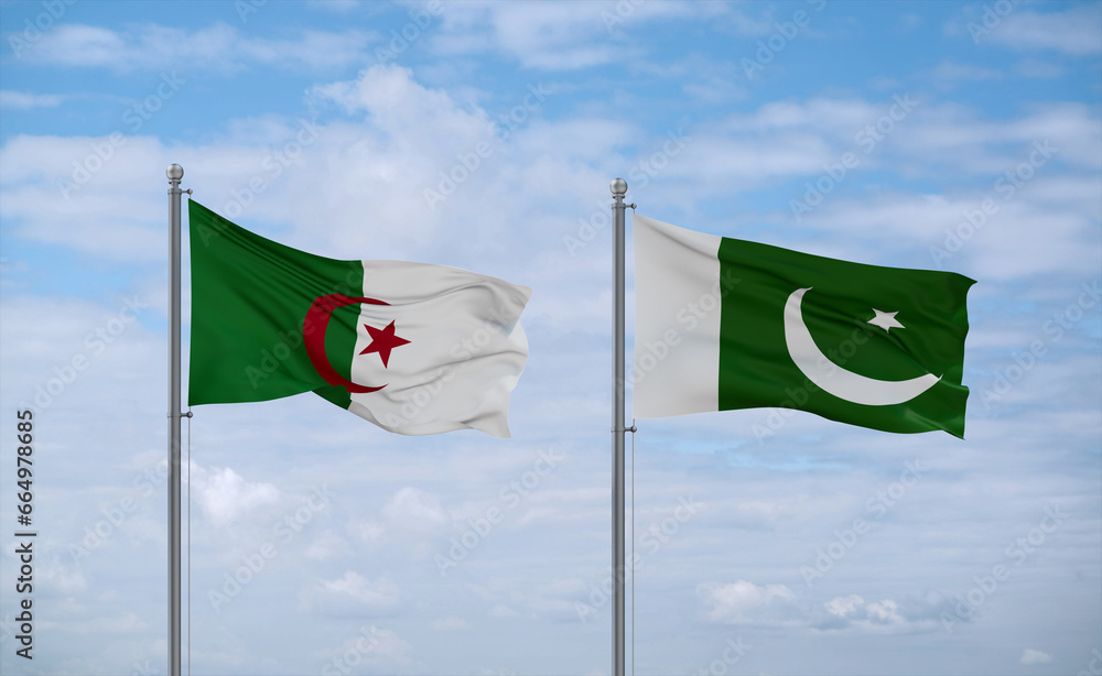 Pakistan and Algeria flags, country relationship concept Pakistan and Algeria flags, country relationship concept