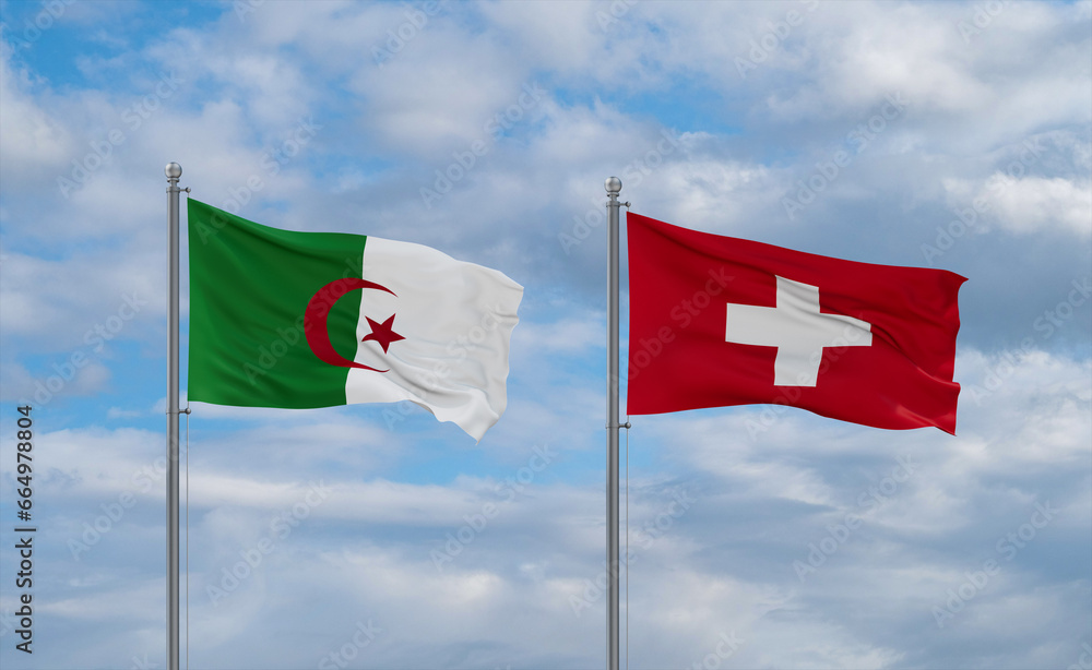 Switzerland and Algeria flags, country relationship concept