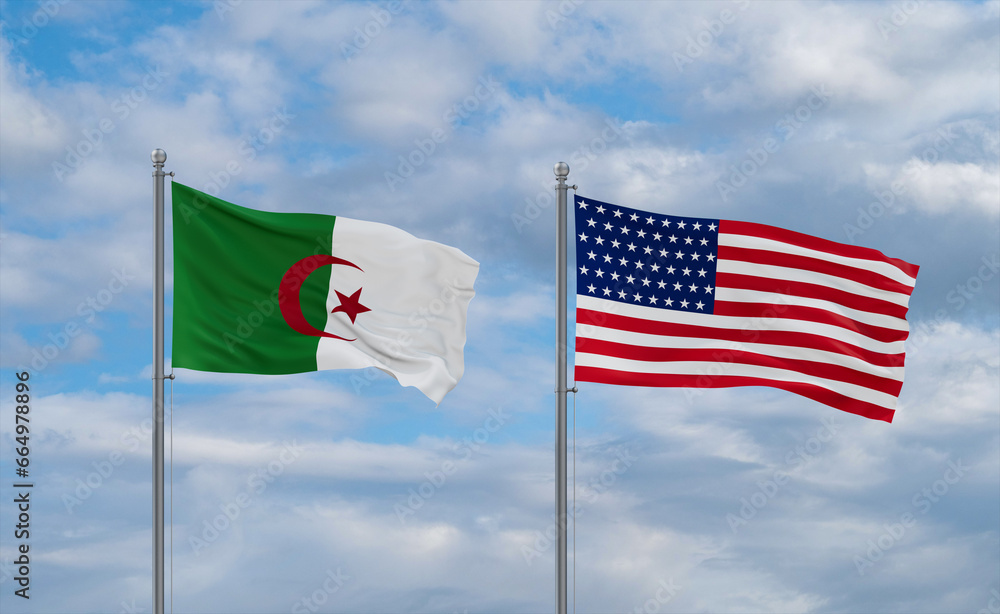 USA and Algeria flags, country relationship concepts