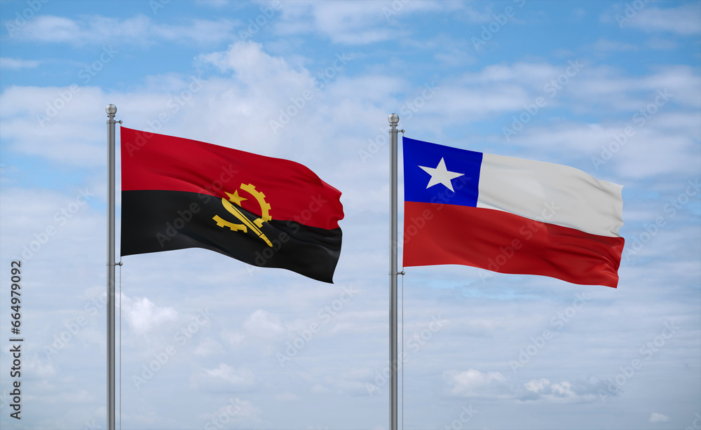 Chile and Angola flags, country relationship concept Chile and Angola flags, country relationship concept