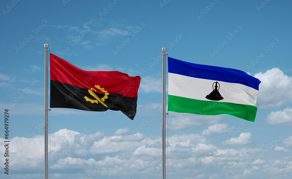 Lesotho and Angola flags, country relationship concept Lesotho and Angola flags, country relationship concept