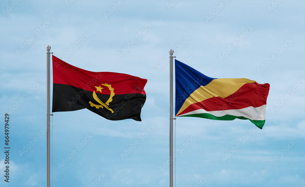 Seychelles and Angola flags, country relationship concept Seychelles and Angola flags, country relationship concept