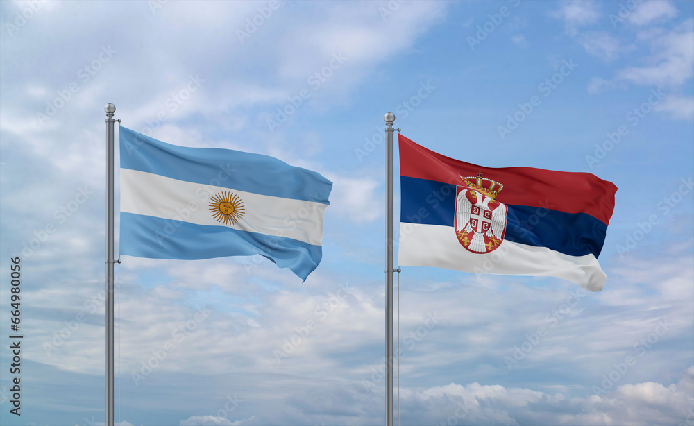 Serbia and Argentina flags, country relationship concept Serbia and Argentina flags, country relationship concept