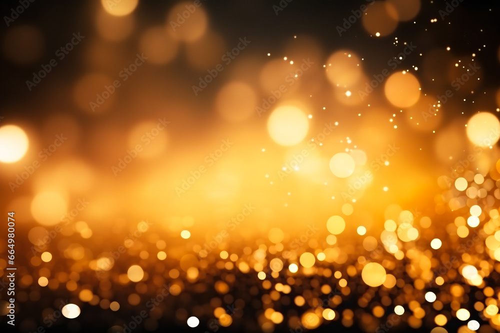 Abstract golden and light particles against golden gradient background. Christmas or festive background illustration.