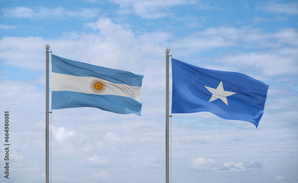 Somalia and Argentina flags, country relationship concept
