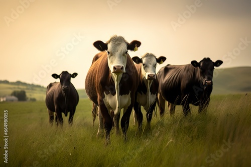 Group of cows standing in a grassy field.