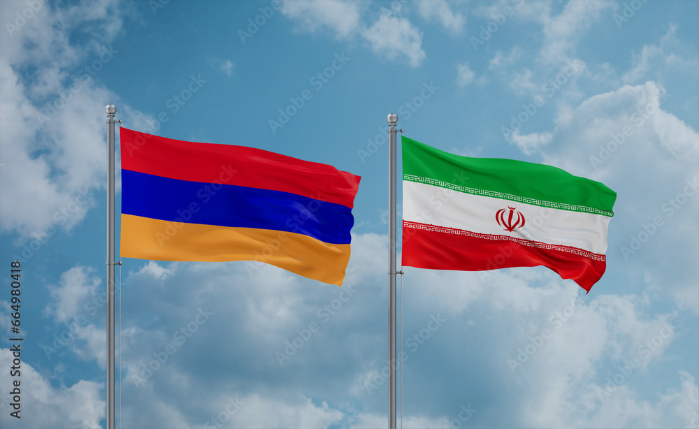 Iran and Armenia flags, country relationship concept Iran and Armenia flags, country relationship concept